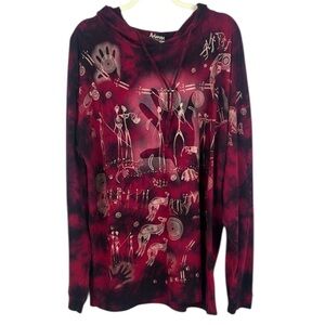 Arlunga Design Artistic Dye Red & Purple Long Sleeve Hoodie Size XL